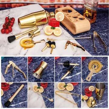 AUOXIOUYM 10-Pc Gold Cocktail Shaker Set for Bartenders
