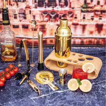 AUOXIOUYM 10-Pc Gold Cocktail Shaker Set for Bartenders