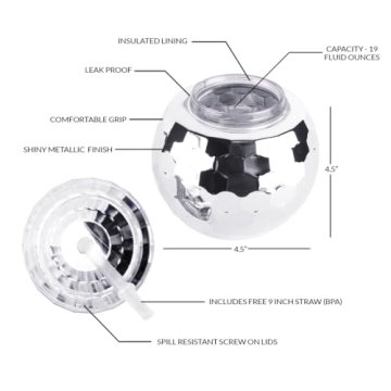 Andaz Press Disco Ball Cups 19oz Tumbler with Straw 4-Pack