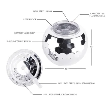 Andaz Press Disco Ball Cups 19oz Tumbler with Straw 4-Pack