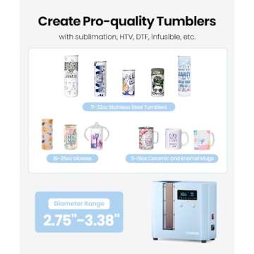 EENOUR Auto Tumbler Heat Press Machine - Seamless Automatic Rotation Full Print Heat Press with Pressure Setting, 4 Memory Modes, Even Heating for 11-32oz Sublimation Tumblers, Mug, Glasses (Blue)