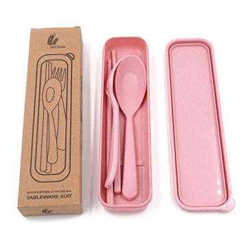 Honbay 3PCS Portable Cutlery Boreal Europe Style Healthy Eco-Friendly Wheat Straw Spoon Chopstick Fo...