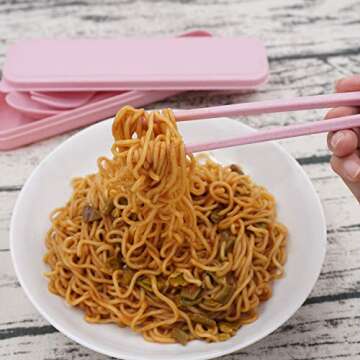 Honbay 3PCS Portable Cutlery Boreal Europe Style Healthy Eco-Friendly Wheat Straw Spoon Chopstick Fork Tableware set for Travel, Picnic, Camping or Just for Daily Use (Pink)