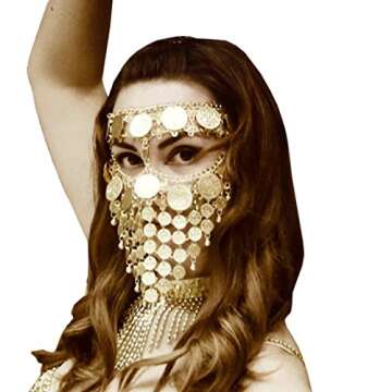 Astage Lady Cosplay Belly Dance Jewelry Coin Veil Halloween Accessories Gold Color