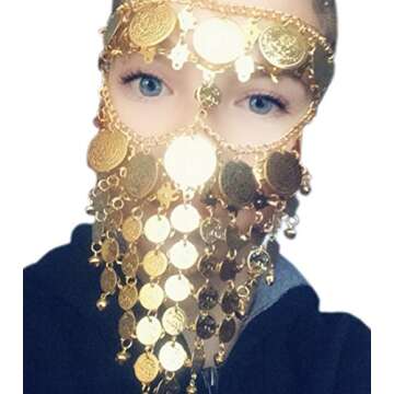 Astage Lady Cosplay Belly Dance Jewelry Coin Veil Halloween Accessories Gold Color