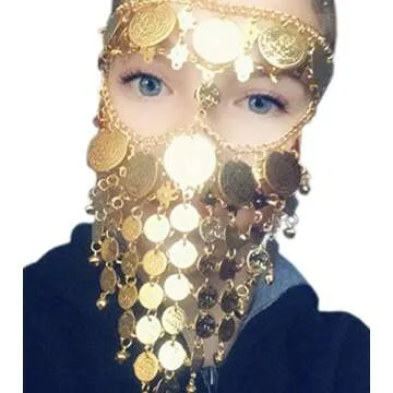 Astage Lady Cosplay Belly Dance Jewelry Coin Veil Halloween Accessories Gold Color