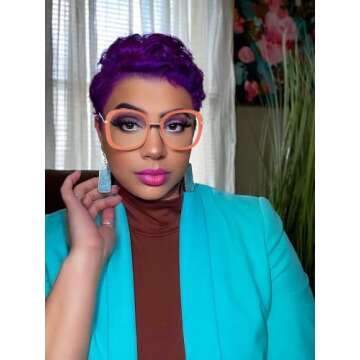 VOOGLAM Oversize Square Blue Light Blocking Glasses for Women Anti UV Eyestrain Eyewear Orange Carol...