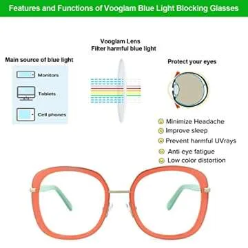 VOOGLAM Stylish Oversize Square Blue Light Blocking Glasses