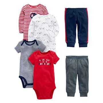 Simple Joys Baby Boy's 6 piece Little Character sets Sleepwear, Red/Navy Bear, 0-3 Months