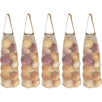 Hanging Mesh Storage Bags 5Pack Potatoes Bags Onion Bags Mesh Garlic Net Bags Long and Large Reusabl...