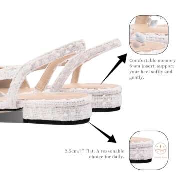 Adrizzlein Womens Slingback Flat Pumps Closed Round Toe Two Toned Casual Office Shoes White Knit Size 6