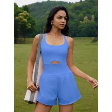 SENSERISE Womens Workout Rompers Athletic Romper Running Onesie One Piece Exercise Jumpsuits Gym Yoga Outfits(Blue,M)