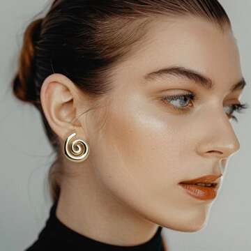 Jeanbeau Chunky Gold Spiral Swirl Shell Stud Earrings for Women, Trendy Statement Ocean Conch Seashe...