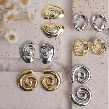Jeanbeau Chunky Gold Spiral Swirl Shell Stud Earrings for Women, Trendy Statement Ocean Conch Seashell Beach Lightweight Summer Earing Prom Fashion Jewelry Gift