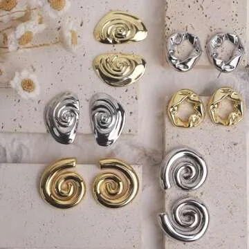 Jeanbeau Chunky Gold Spiral Swirl Shell Stud Earrings for Women, Trendy Statement Ocean Conch Seashell Beach Lightweight Summer Earing Prom Fashion Jewelry Gift