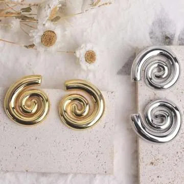 Jeanbeau Chunky Gold Spiral Swirl Shell Stud Earrings for Women, Trendy Statement Ocean Conch Seashell Beach Lightweight Summer Earing Prom Fashion Jewelry Gift