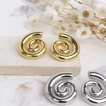 Jeanbeau Chunky Gold Spiral Swirl Shell Stud Earrings for Women, Trendy Statement Ocean Conch Seashell Beach Lightweight Summer Earing Prom Fashion Jewelry Gift