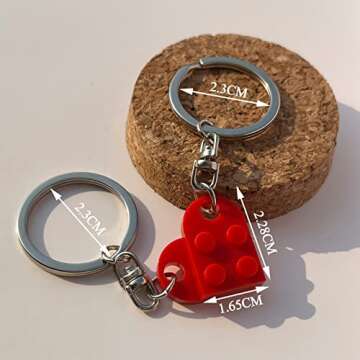 Brick Keychain Best Friend Keychain for Friendship Couple Boyfriend Girlfriend, Heart Keychain Set V...