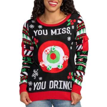 Tipsy Elves Women's Drinking Game Ugly Christmas Sweater: Small