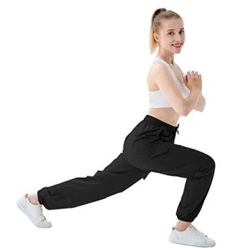 SANGTREE Girl's Cargo Jogger Pants,Lightweight Quick Dry Water Resistant Outdoor Lounge Hiking Joggers with Pockets,Quick Dry-Black,6-7 Years Toddler=Tag 130