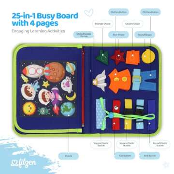 FITZEN Montessori Busy Board for Toddlers 1-3 Year Old - Baby Busy Board Book for 1 Year Old, Montes...