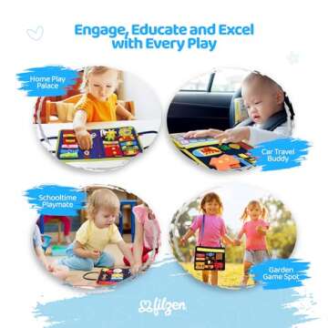 FITZEN Montessori Busy Board for Toddlers 1-3 Year Old - Baby Busy Board Book for 1 Year Old, Montessori Sensory Book Toy for Learning Fine Motor Skills, Travel Toys for Road Trip Plane Car Boys Girls