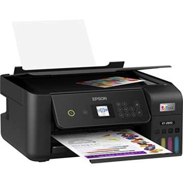 Epson EcoTank ET-2800 Wireless Color All-in-One Inkjet Printer, Print & Copy & Scan, 1200x2400 dpi, 1.44" Color LCD Display, Cartridge-Free, Photo Printing, Bundle with Printer Cable
