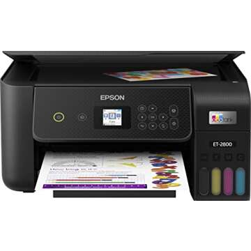 Epson EcoTank ET-2800 Wireless Color All-in-One Inkjet Printer, Print & Copy & Scan, 1200x2400 dpi, 1.44" Color LCD Display, Cartridge-Free, Photo Printing, Bundle with Printer Cable