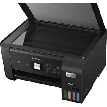 Epson EcoTank ET-2800 Wireless Color All-in-One Inkjet Printer, Print & Copy & Scan, 1200x2400 dpi, 1.44" Color LCD Display, Cartridge-Free, Photo Printing, Bundle with Printer Cable