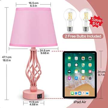 Wiomonrew Touch Table Bedside Lamps Set of 2, Nightstand Bedside Nightstand Lamps with USB Type-C Po...