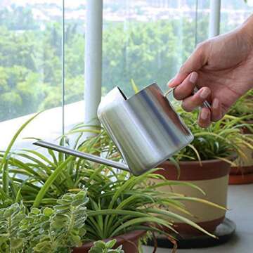 Euone Home, Watering Can Solid Stainless Steel Pot Long Spout Small Indoors 300 ML