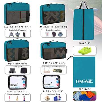 BAGAIL 8 Set/9 Set Packing Cubes Luggage Packing Organizer for Travel, Suitcase Packing Bags for Travel Accessories(Teal, 8 Set)