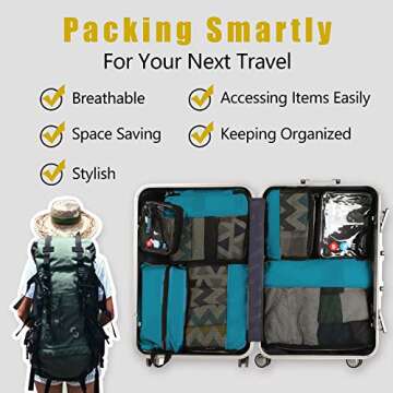 BAGAIL 8 Set/9 Set Packing Cubes Luggage Packing Organizer for Travel, Suitcase Packing Bags for Travel Accessories(Teal, 8 Set)