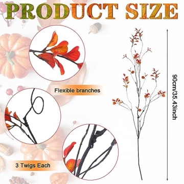 Riceshoot Thanksgiving Artificial Leaves Branches - 6 Pcs Decor