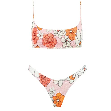 VOLAFA Women's Flattering Smocked Triangle Bikini Set