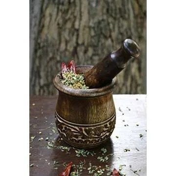 GoCraft Wooden Carved Mortar and Pestle | Grinder for Herbs, Spices and Kitchen Usage, Natural Mango Wood Engraved | Handmade Mortar and Pestle - 3.5 in
