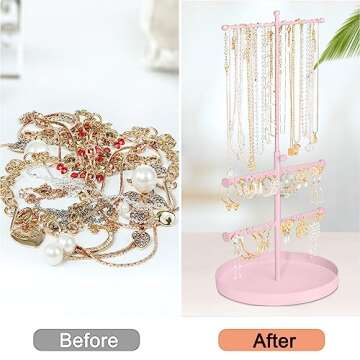 Jenseits Jewelry Holder Organizer Stand, 3 Tier Necklace Organizer Earring Holder Tree, Adjustable H...