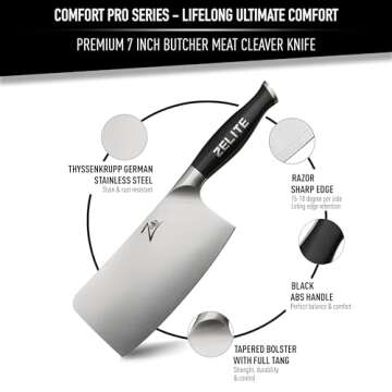 Zelite Infinity 7 Inch Butcher Knife - Meat Cleaver Knife with German High Carbon Stainless Steel Bl...