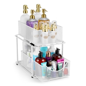 Sorbus 2 Tier Metal Under Sink Organizer for Bathroom, Kitchen, Strong Steel Mesh Sliding Drawers fo...