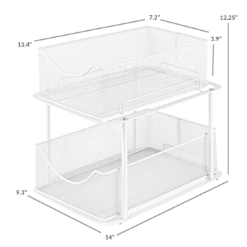 Sorbus 2 Tier Metal Under Sink Organizer for Bathroom, Kitchen, Strong Steel Mesh Sliding Drawers for Under Sink, Under Cabinet, Closet, Kitchen, Pantry, Bathroom Organizers and Storage (White)
