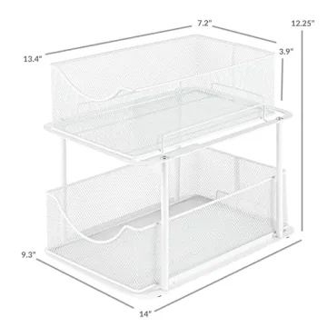 Sorbus 2 Tier Metal Under Sink Organizer for Bathroom, Kitchen, Strong Steel Mesh Sliding Drawers for Under Sink, Under Cabinet, Closet, Kitchen, Pantry, Bathroom Organizers and Storage (White)