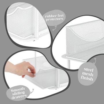 Sorbus 2 Tier Metal Under Sink Organizer for Bathroom, Kitchen, Strong Steel Mesh Sliding Drawers for Under Sink, Under Cabinet, Closet, Kitchen, Pantry, Bathroom Organizers and Storage (White)