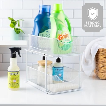 Sorbus 2 Tier Metal Under Sink Organizer for Bathroom, Kitchen, Strong Steel Mesh Sliding Drawers for Under Sink, Under Cabinet, Closet, Kitchen, Pantry, Bathroom Organizers and Storage (White)