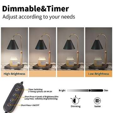 Candle Warmer Lamp, Electric Candle Warmer Lamp with Timer, Dimmable Wax Melt Warmer for Scented Wax with 2 Bulbs, Height Adjustable Electric Melter for Jar Candles, Home Decor and Gift for Mom