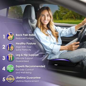 Memory Foam Car Seat Cushion for Back Pain Relief – 2025 Upgraded Car Cushions for Driving & Tailb...