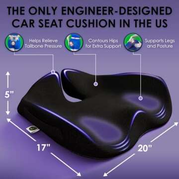 Memory Foam Car Seat Cushion for Back Pain Relief – 2025 Upgraded Car Cushions for Driving & Tailbone Pain. Non-Slip Pressure Relief Seat Pad for Truck Driver Essentials with Extra Cover (Black)