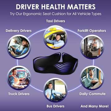 Memory Foam Car Seat Cushion for Back Pain Relief – 2025 Upgraded Car Cushions for Driving & Tailbone Pain. Non-Slip Pressure Relief Seat Pad for Truck Driver Essentials with Extra Cover (Black)