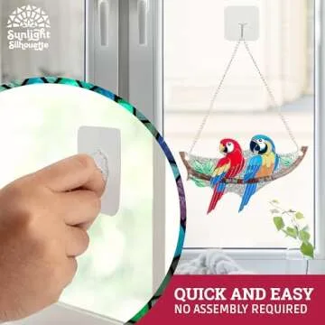 Stained Glass Birds 6.4" x 4" – Macaw Bird Stained Glass Suncatcher on Branch for Indoor Window, Bird Suncatchers for Windows, Stained Glass Birds Hanging Decoration, Ideal Gift for Bird Lover