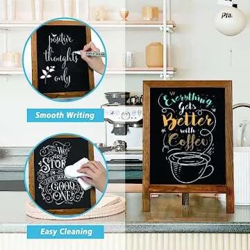 4 THOUGHT Tabletop Small Chalkboard Signs for Food, 9.5" x 14" Magnetic Wooden Mini Chalkboard with Stand Kids Chalk Board Easel Countertop Menu Board for Kitchen Home Cafe Wedding, Rustic Brown