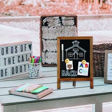 4 THOUGHT Tabletop Small Chalkboard Signs for Food, 9.5" x 14" Magnetic Wooden Mini Chalkboard with Stand Kids Chalk Board Easel Countertop Menu Board for Kitchen Home Cafe Wedding, Rustic Brown